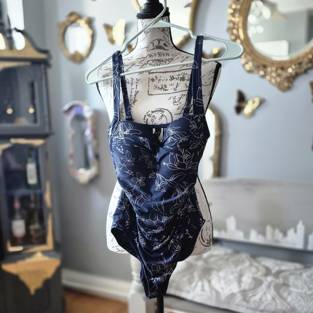 Nip Tuck Swimwear Navy Floral One Piece Swimsuit Size 4